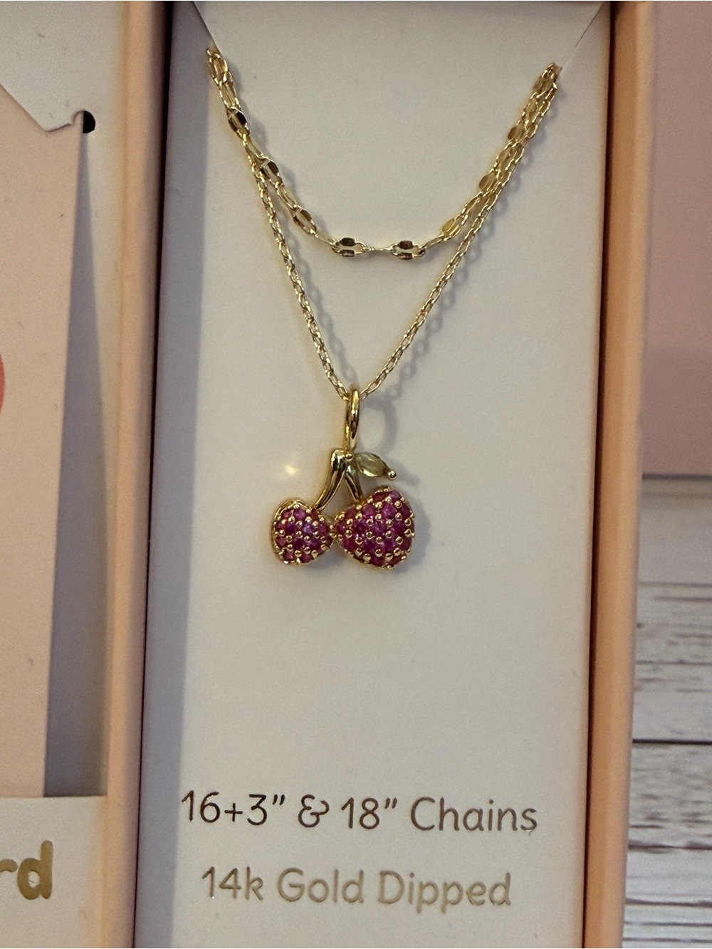 Taylor Grace Gold dipped Necklace with pink Cherry Pendant New in Box - Picture 4 of 6